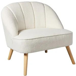 Atmosphera - Fauteuil en velours et pieds en bois NAOVA - BlancVendu parcdiscount