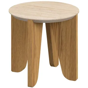 Table d'appoint ronde avec plateau effet travertin LIMA - Marron pas cher