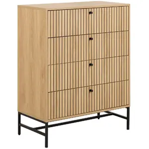 Commode rectangulaire à 4 tiroirs effet tasseaux BAÏKAL - Beige