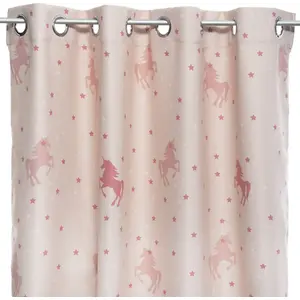 Atmosphera - Rideau occultant imprimé licorne - 140 x 250 cm - Rose pas cher