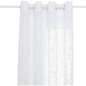 Atmosphera - Voilage à motif fleuri LAZI - 140 x 240 cm - Blanc pas cher