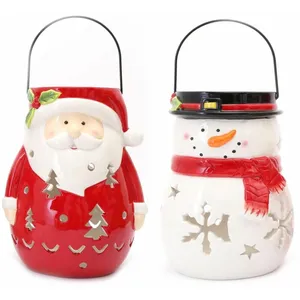 TOILINUX Lot de 2 Déco de Noël lanterne Xmas - Père Noêl et Bonhomme de Neige pas cher