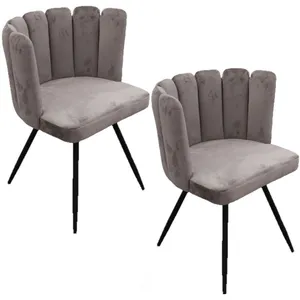 Lot de 2 Chaises design effet velours Ariel - Toilinux - Gris - Pieds en métal noirs pas cher