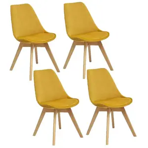 Comparateur de prix : Chaises effet velours Baya - Toilinux - Lot de 4 - Jaune - Ocre