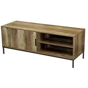 Toilinux Meuble Tv Joya Avec 1 Porte Et 2 Niches De Rangement - Bois Foncé Et N... pas cher