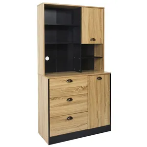 Comparateur de prix : Buffet De Cuisine Chef - Hauteur 169 Cm - Effet Bois Et Noir