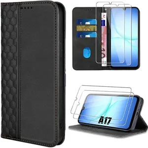 Coque de Protection - BOOLING - Samsung Galaxy A17 4G/5G - Effet Cuir Mosaïque Noir - 2 Vitres pas cher