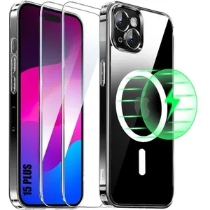 E.F.CONNECTION Coque de protection pour iPhone 15 Plus avec Cercle Magnétique + 2 Verres Trempés Transparents pas cher