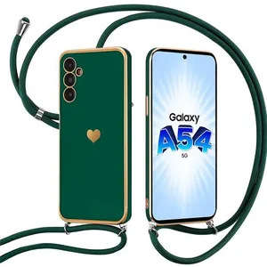 BOOLING Coque Cordon pour Samsung Galaxy A54 5G Vert Nuit Antichoc Motif Coeur Anti-Rayure Souple pas cher