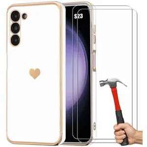 BOOLING Coque TPU Blanc pour Samsung Galaxy S23 Motif Coeur Anti-Rayure + 2 Verres Trempés Protection pas cher