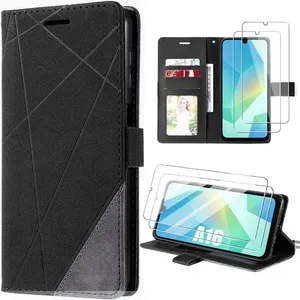 Coque pour Samsung Galaxy A16 5G/4G - BOOLING - Antichoc Protection Synthécuir Noir - 2 Verres Trempés pas cher