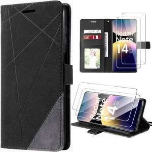 E.F.CONNECTION Coque + 2 Verres Trempés pour Xiaomi Redmi Note 14 Pro 5G (pas pour 4G) Anti-Rayures Protection Synthécuir Noir pas cher