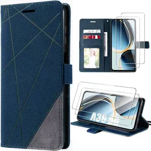 Coque pour Samsung Galaxy A36 5G - BOOLING - Flip Case Cuir Synthétique Élégant - Bleu Marine - 2 Verres Trempés pas cher