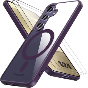 Coque pour Samsung Galaxy S24 - BOOLING - Protection avec Cercle Magnétique - Violet - 2 Verres Trempés pas cher