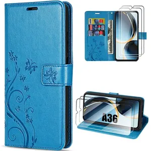 Coque pour Samsung Galaxy A36 5G - BOOLING - Antichoc Synthécuir Motif Papillon Bleu - 2 Verres Trempés pas cher