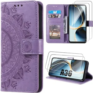 Coque pour Samsung Galaxy A36 5G - BOOLING - Antichoc Cuir Synthétique Motif Oriental Violet - 2 Verres Trempés pas cher