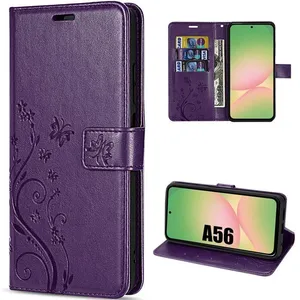 Coque pour Samsung Galaxy A56 5G - BOOLING - Antichoc Cuir Synthétique Motif Papillon Violet Foncé pas cher