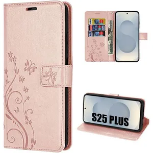 Coque pour Samsung Galaxy S25 Plus (S25+) - BOOLING - Synthécuir Rose Motif Floral Papillon pas cher
