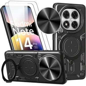 Coque pour Xiaomi Redmi Note 14 Pro 5G - avec Anneau + 2 Verres Trempés - Noir - E.F.Connection® pas cher