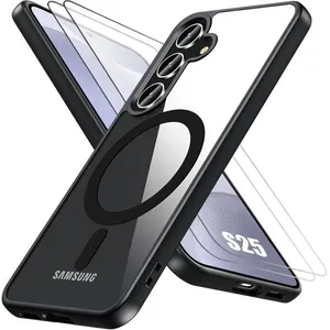 BOOLING Coque + 2 Verres Trempés pour Samsung Galaxy S25, Protection Hybride avec Anneau Magnétique Noir pas cher