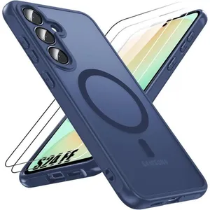 BOOLING Coque et 2 Verres Trempés pour Samsung Galaxy S24 FE avec Anneau Magnétique Protection Caméra, Antichoc Bleu Marine pas cher