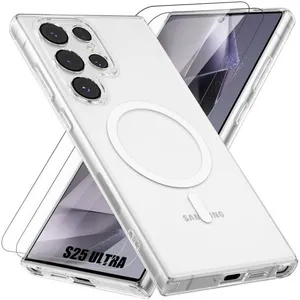 BOOLING Coque pour Samsung Galaxy S25 Ultra - Blanc - Ronde Magnétique - 2 Verres Trempés - Souple pas cher