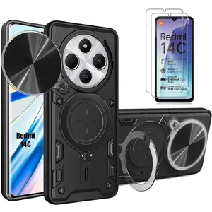 E.F.CONNECTION Coque pour Xiaomi Redmi 14C avec 2 Verres Trempés, Coque avec Cache Caméra et Anneau Support - NoirVendu parcdiscount