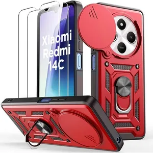 E.F.CONNECTION Coque pour Xiaomi Redmi 14C avec 2 Verres Trempés, Coque Rouge Antichoc Rigide avec Protection Caméra pas cher