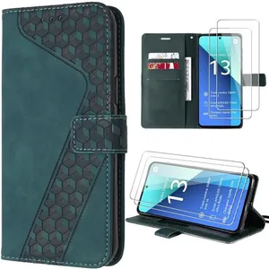 E.F.CONNECTION Coque pour Xiaomi Redmi Note 13 4G (pas pour 5G) avec 2 Verres Trempés, Synthécuir avec Fentes pour Carte - Vert Nuit pas cher
