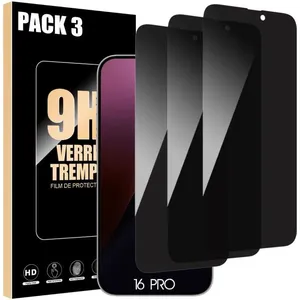 BOOLING Lot-3 Verre Trempé Anti-espion pour iPhone 16 Pro - Noir Vitre ProtectionVendu parcdiscount