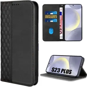 BOOLING Coque pour Samsung Galaxy S24 Plus (S24+) à Motif de Losanges 3D en Cuir PU et TPU avec Porte-cartes, Noir pas cher