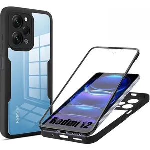 E.F.CONNECTION Coque pour Xiaomi Redmi 12 5G-4G Protection Intégrale Avant et Arrière Double Face Noir (pas pour Redmi Note 12)