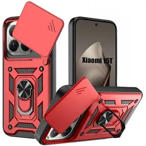 E.F.CONNECTION Coque pour Xiaomi 15T - Protection Ultra Résistante avec Anneau et Cache Caméra Coulissant - Rouge pas cher