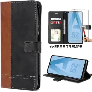 Coque pour Samsung A52s A52 4G-5G - Protection Intégrale Effet Cuir Marron-Noir - BOOLING pas cher