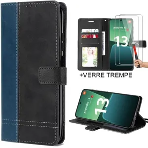 E.F.CONNECTION Coque pour Xiaomi 13 avec 2 Verres Trempés, Antichoc Intégral Synthécuir Bleu Marine pas cher