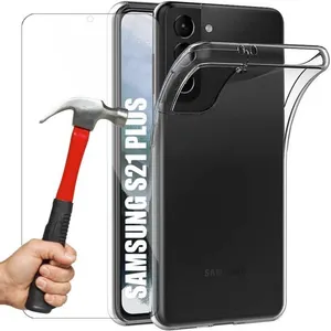 BOOLING Pack 2 Verres Trempés + Coque Pour Samsung S21 Plus (6.7") Classique Transparente Souple Anti-Rayure pas cher