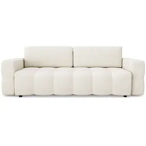 Canapé 4 Places Convertible Coffre Noyer Tissu Bouclette Crème pas cher