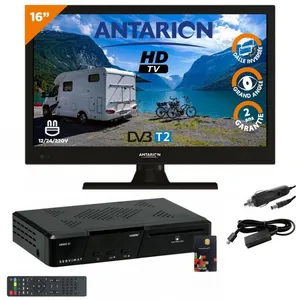 Comparateur de prix : Antarion Pack TV LED 16" 40cm Téléviseur HD + Récepteur TNTSAT avec carte valable 4ans