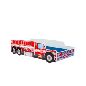 Lit enfant - HT_MEUBLES - Camion de pompier - 160 cm x 80 cm - Matelas et sommier inclus - Bois FSC pas cher
