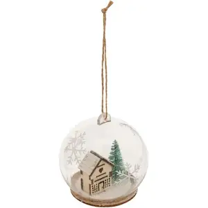 1001KDO Boule de noel transparente 8 cm maison enneigee pas cher