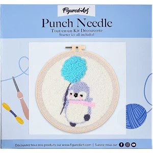Figured'Art Punch Needle Kit voor Volwassenen en Kinderen - Pinguïn met een Paardebloem - Perfect voor Beginners. Compleet klaar-om-te-borduren set, maat 20x20 cm met ro... pas cher