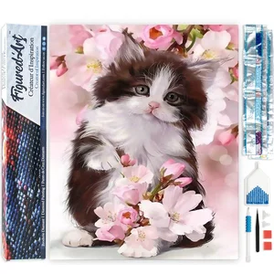 Figured'Art Diamond Painting set Volwassenen 40x50 cm Kat en bloemen -...