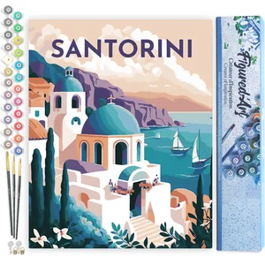 Figured'Art Peinture par Numéro Adulte Affiche Vintage Santorin - Kit ... pas cher