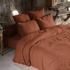 L'EFFET PAPILLON Housse de couette Gaze de Coton 140 x 200 cm GAIA coloris Terracotta pas cher