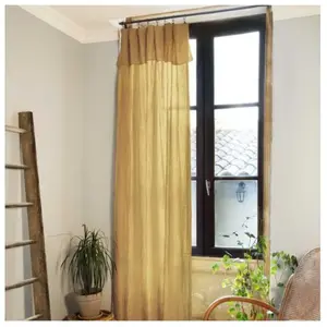 L'EFFET PAPILLON Rideau ajustable + 8 anneaux pince gaze de coton 140 x 300 cm safran Jaune pas cher