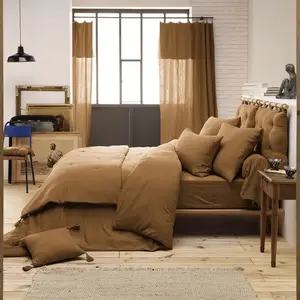 Housse de couette Gaze de Coton 200 x 200 cm GAIA coloris Camel pas cher