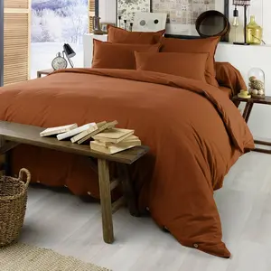 L'EFFET PAPILLON Housse de couette flanelle 100% coton 140 x 200 cm CANDICE coloris Tomette pas cher