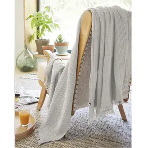 Plaid - GAIA - Gaze de Coton - 130 x 160 cm - Gris Clair - Doux et SoupleVendu parcdiscount