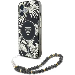 Guess Palm Trees Triangle Pearl Strap MagSafe case for iPhone 16 black... pas cher