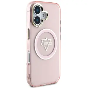 Coque Guess IML Metal Mountain Logo MagSafe pour iPhone 16 - Pink pas cher